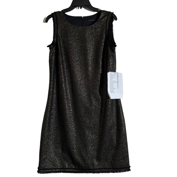 NWT Ann Taylor Black Golden Metallic Sleeveless Mini Shift Dress Fringed - Picture 1 of 11